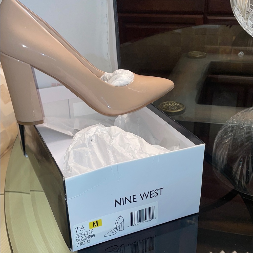 Nine West Beige Patent Leather Block Heels